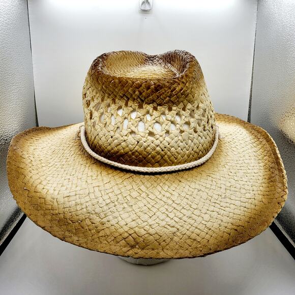 Rinco Western Cowgirl Medallion Tan Brown Straw Hat Youth Size 5 2009 Wide Brim - Picture 3 of 10